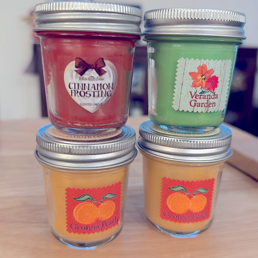 Bath & Body Works Slatkin mini mason jar candles set 4/peach frosting veranda